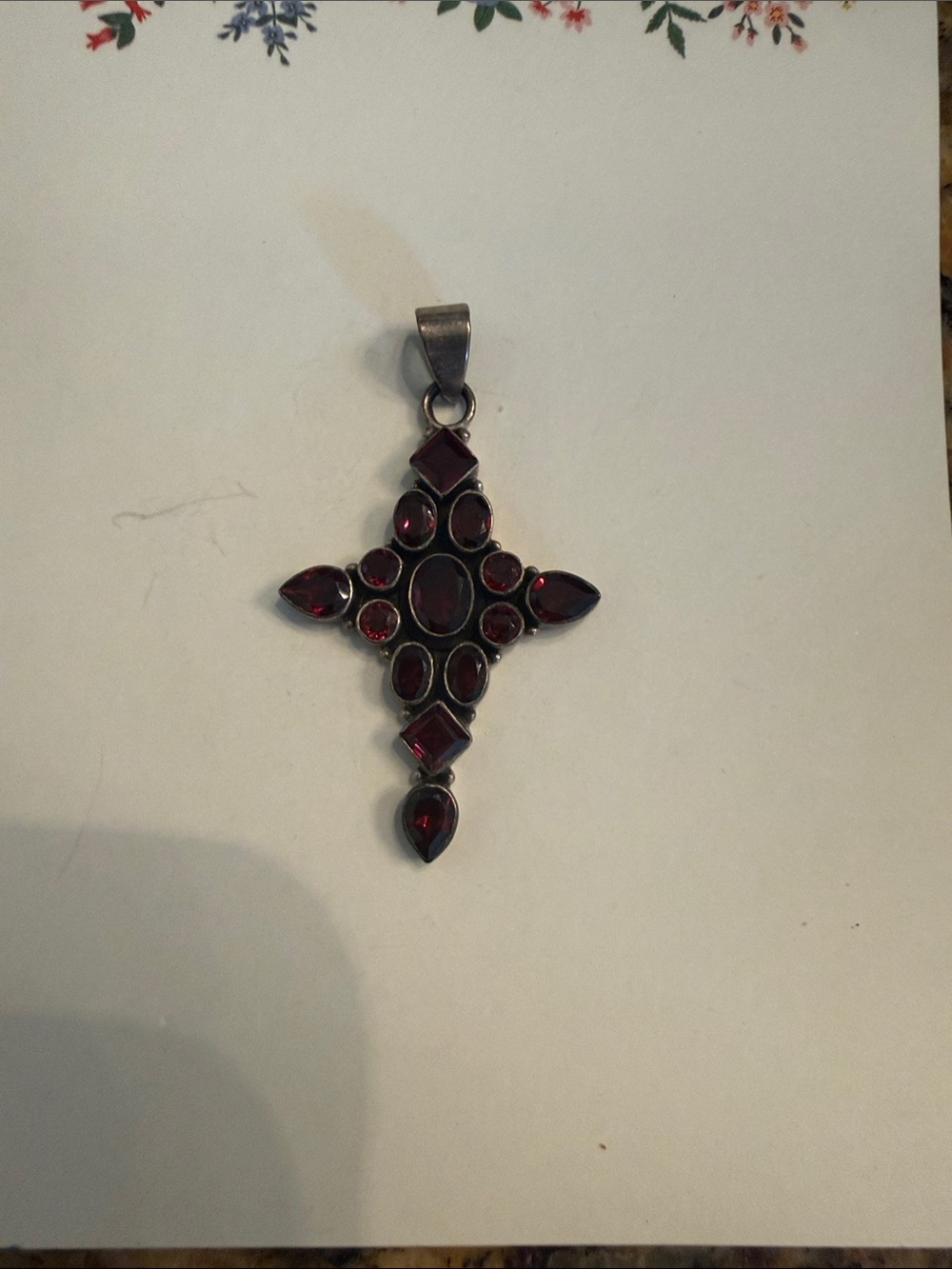 Red Garnet Cross Silver 925 Pendant Necklace